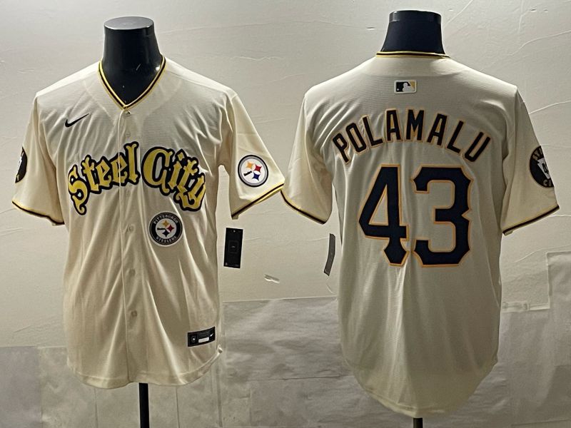 Men 2025 Nike Pittsburgh Steelers #43 Polamalu Cream Limited NFL Jersey style 01->pittsburgh steelers->NFL Jersey